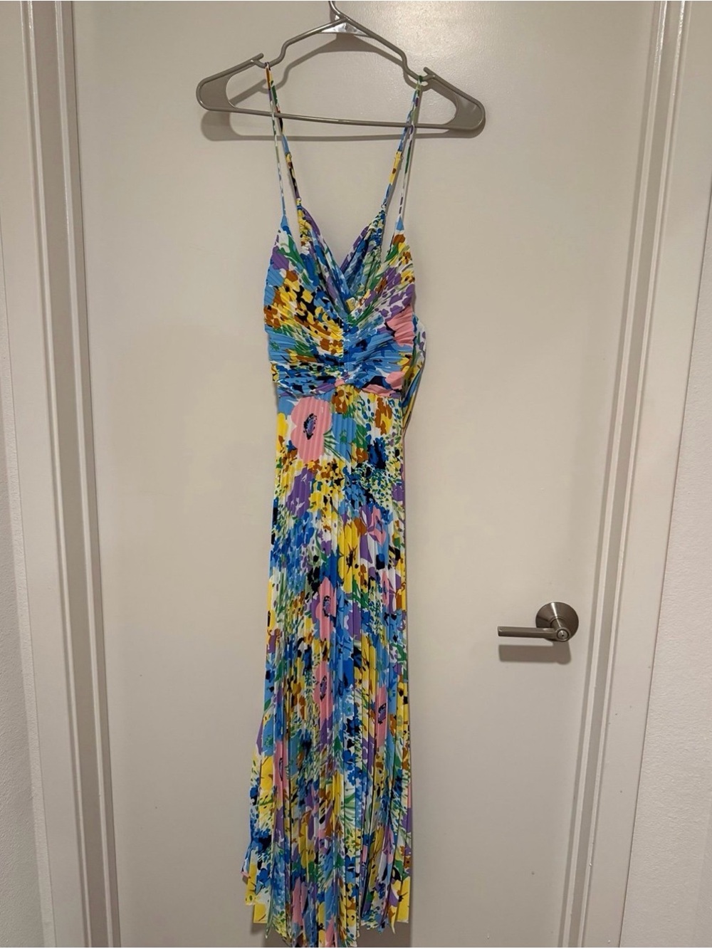 Astr Floral Pleated Maxi Dress in Blue, Yellow, Pink - Picture 1 of 5